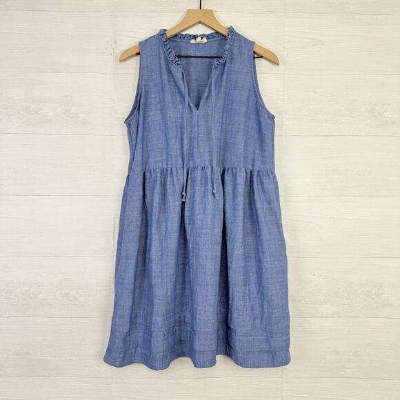 52seven Linen Blend Chambray Dress Sleeveless Size Large Blue Beach Babydoll - Picture 2 of 15